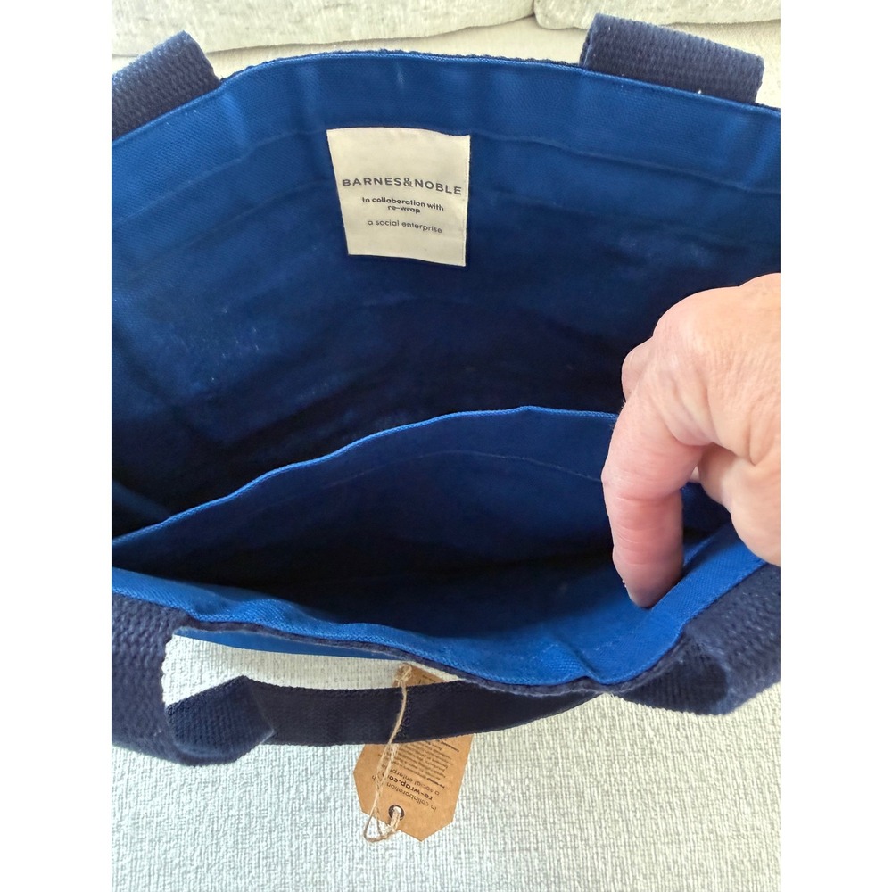 NWT Barns & Noble A BAG of BOOKS Canvas Tote Bag Book Bag Blue With Handles - Picture 12 of 13